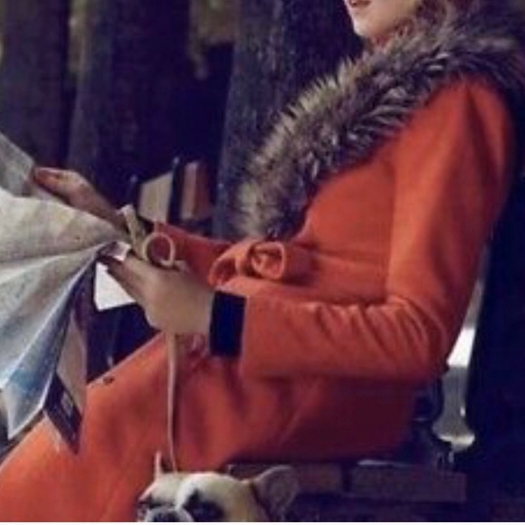 Anthropologie Orange Coat with Faux Fur Size 2 - Picture 12 of 15